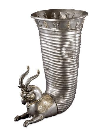 Silver horn-shaped rhyton