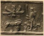 Hunting scene: Persian spearman, his hound, and a wild boar