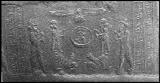 Ritual or cultic scene: Royal figures with probably Median figures on either side of an encircled divine bust
